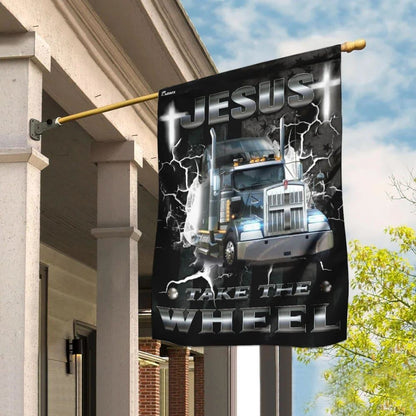 Jesus Take The Wheel Trucker House Flag, Christian Flag, Christian Flag, Scripture Flag, Garden Banner
