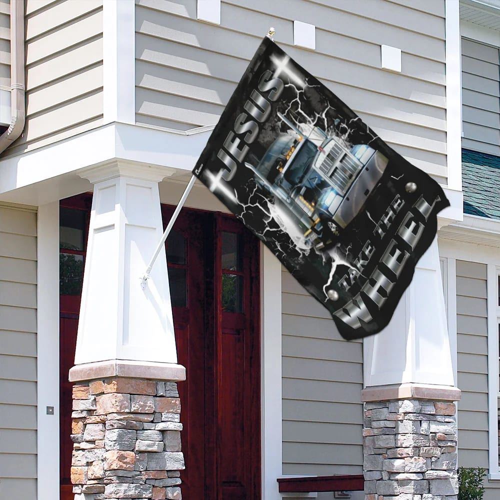 Jesus Take The Wheel Trucker House Flag, Christian Flag, Christian Flag, Scripture Flag, Garden Banner