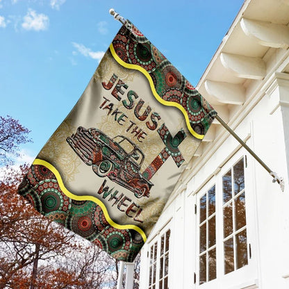 Jesus Take The Wheel Vintage Mandala House Flag, Christian Flag, Christian Flag, Scripture Flag, Garden Banner