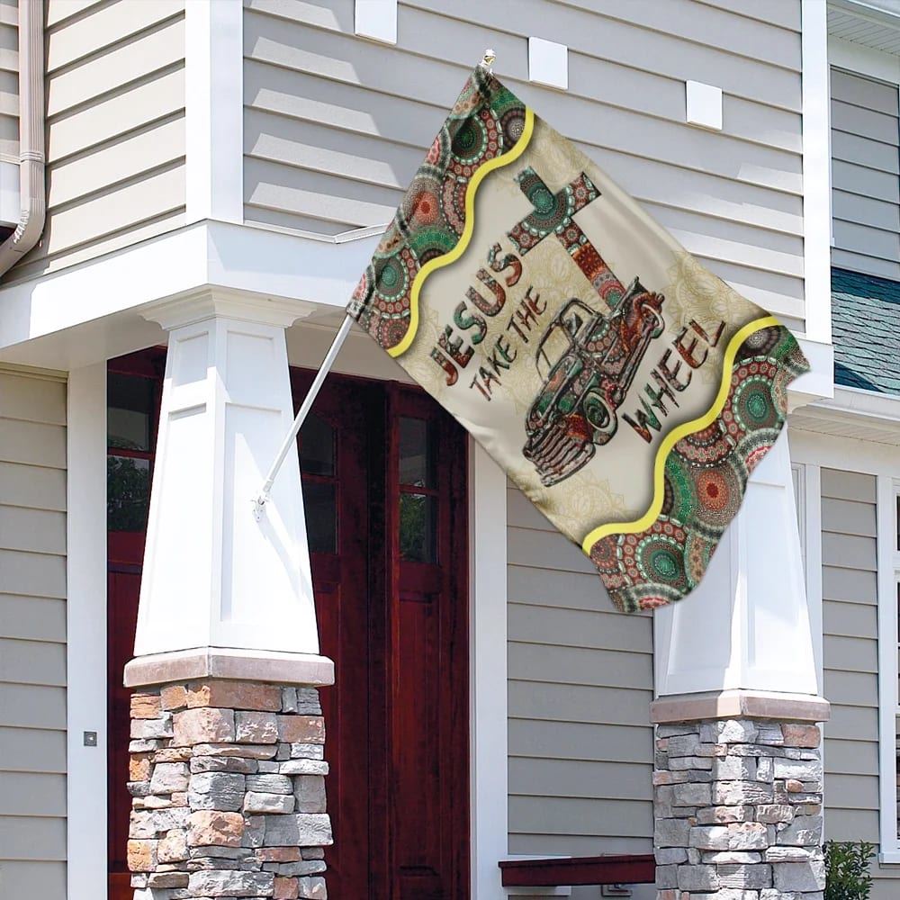 Jesus Take The Wheel Vintage Mandala House Flag, Christian Flag, Christian Flag, Scripture Flag, Garden Banner
