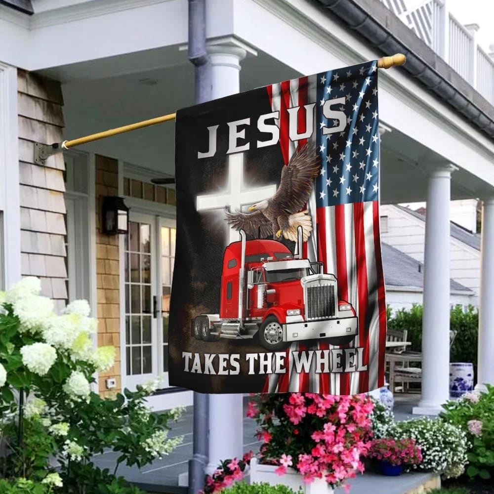 Jesus Takes The Wheel Truck American House Flag, Christian Flag, Christian Flag, Scripture Flag, Garden Banner