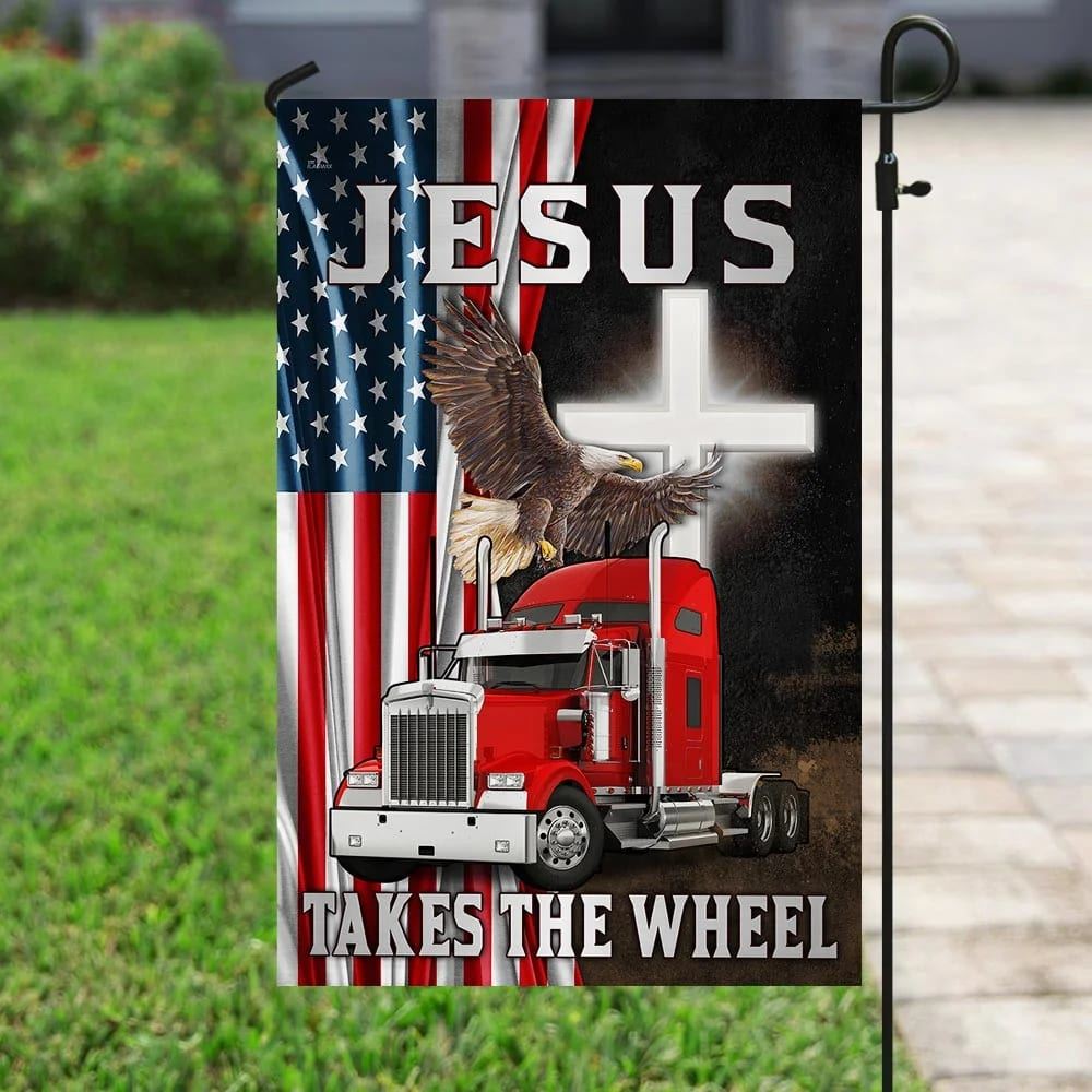Jesus Takes The Wheel Truck American House Flag, Christian Flag, Christian Flag, Scripture Flag, Garden Banner