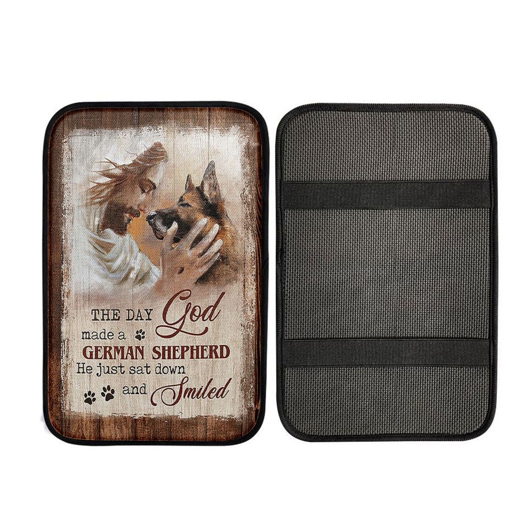Jesus The Day God Made A German Shepherd Car Armrest Pad, Religious Car Interior Accessories