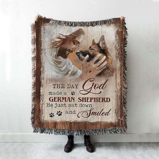 Jesus The Day God Made A German Shepherd Woven Blanket - Christian Throw Blanket - Religious Home Decor