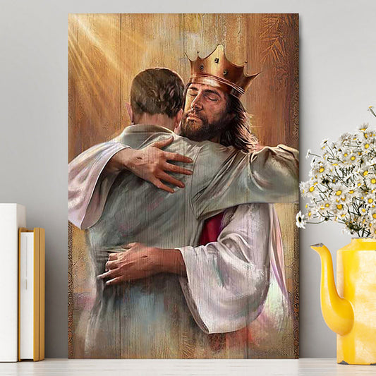 Jesus The King Canvas - A Heartwarming Hug From Jesus Wall Art Canvas - Jesus Portrait Canvas Prints - Christian Wall Art