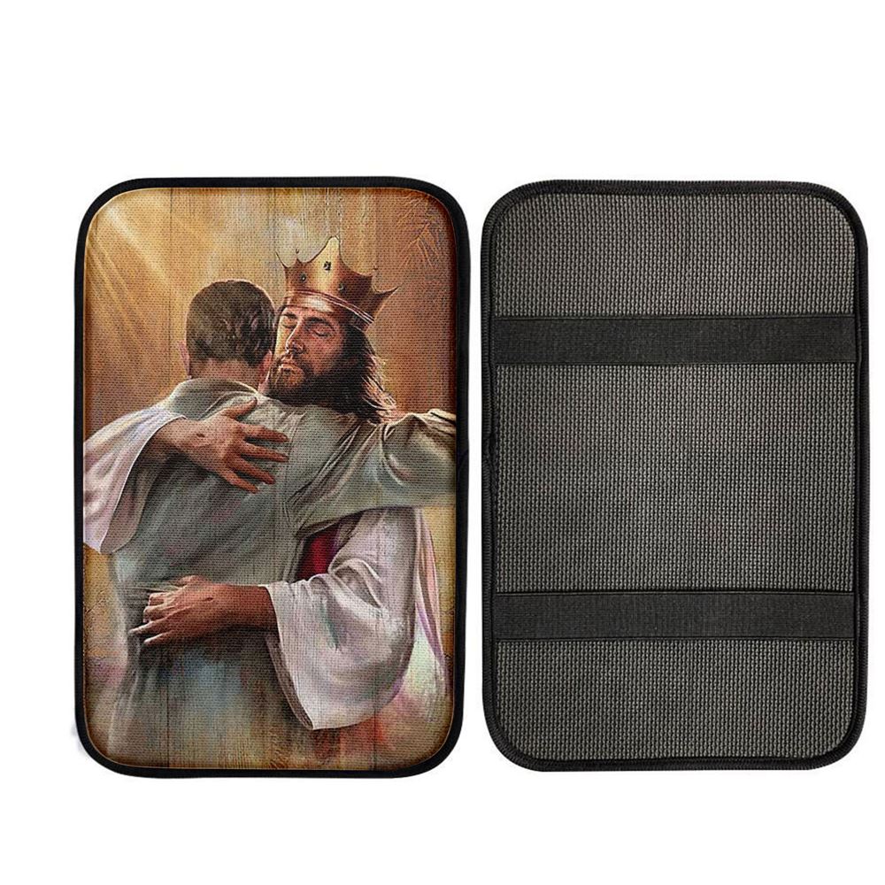 Jesus The King Car Armrest Pad - A Heartwarming Hug From Jesus Car Center Console Cover, Religious Car Interior Accessories