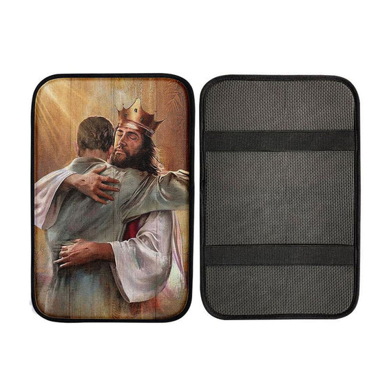 Jesus The King Car Armrest Pad - A Heartwarming Hug From Jesus Car Center Console Cover, Religious Car Interior Accessories