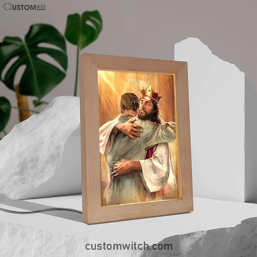 Jesus The King Frame Lamp - A Heartwarming Hug From Jesus Art Frame Lamp - Jesus Portrait Frame Lamp Prints - Christian Art
