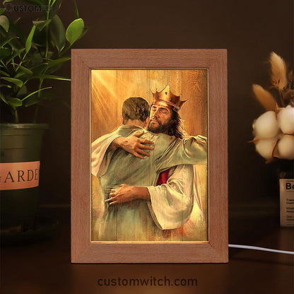Jesus The King Frame Lamp - A Heartwarming Hug From Jesus Art Frame Lamp - Jesus Portrait Frame Lamp Prints - Christian Art