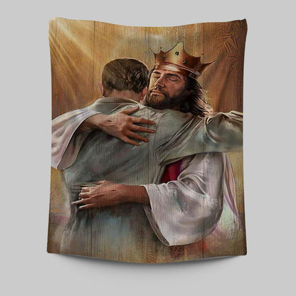 Jesus The King Tapestry - A Heartwarming Hug From Jesus Wall Art Tapestry - Jesus Portrait Tapestry Prints - Christian Wall Art