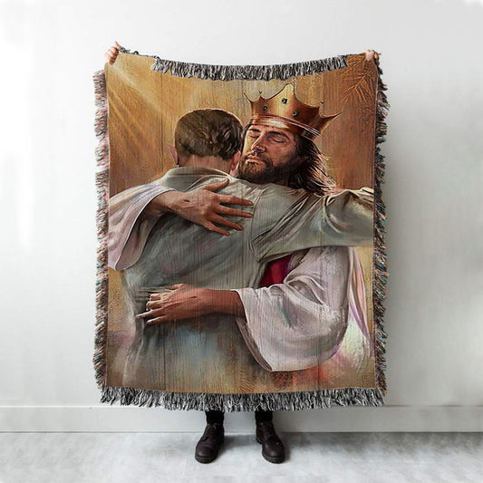 Jesus The King Woven Blanket - A Heartwarming Hug From Jesus Throw Blanket Woven Blanket - Jesus Portrait Woven Blanket Prints - Christian Throw Blanket