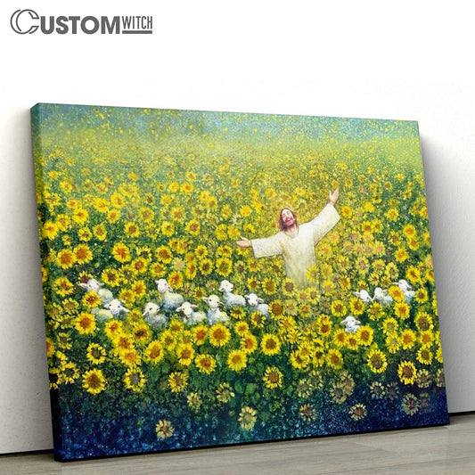 Jesus The Lambs And Sunflower Canvas - Be Glad And Rejoice Large Canvas - Christian Canvas Prints - Religious Canvas Art