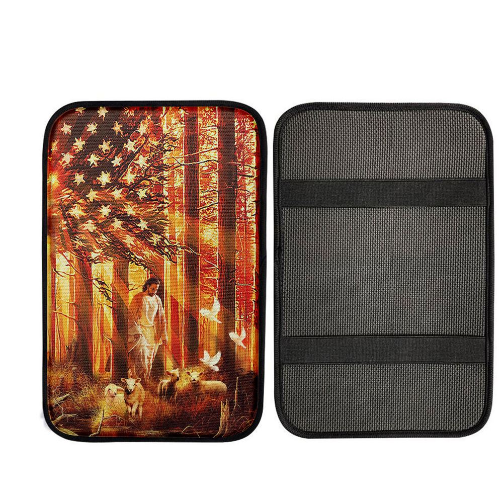 Jesus & The Lambs Car Center Console Cover, Christian Car Armrest Accessories