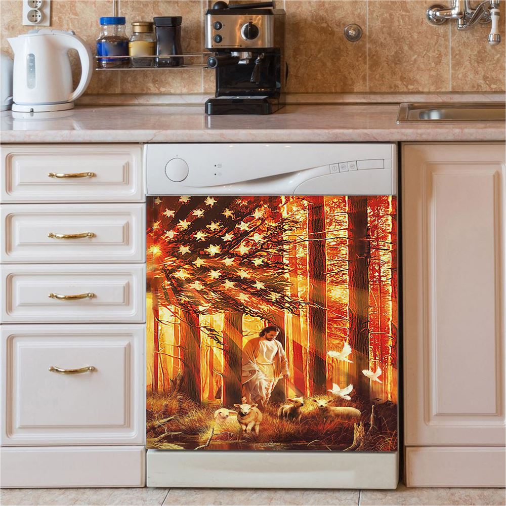 Jesus & The Lambs Dishwasher Cover, Jesus Dishwasher Stickers, Christian Kitchen Decor