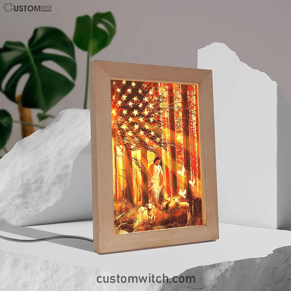 Jesus & The Lambs Frame Lamp Art - Jesus Frame Lamp Pictures - Christian Night Light