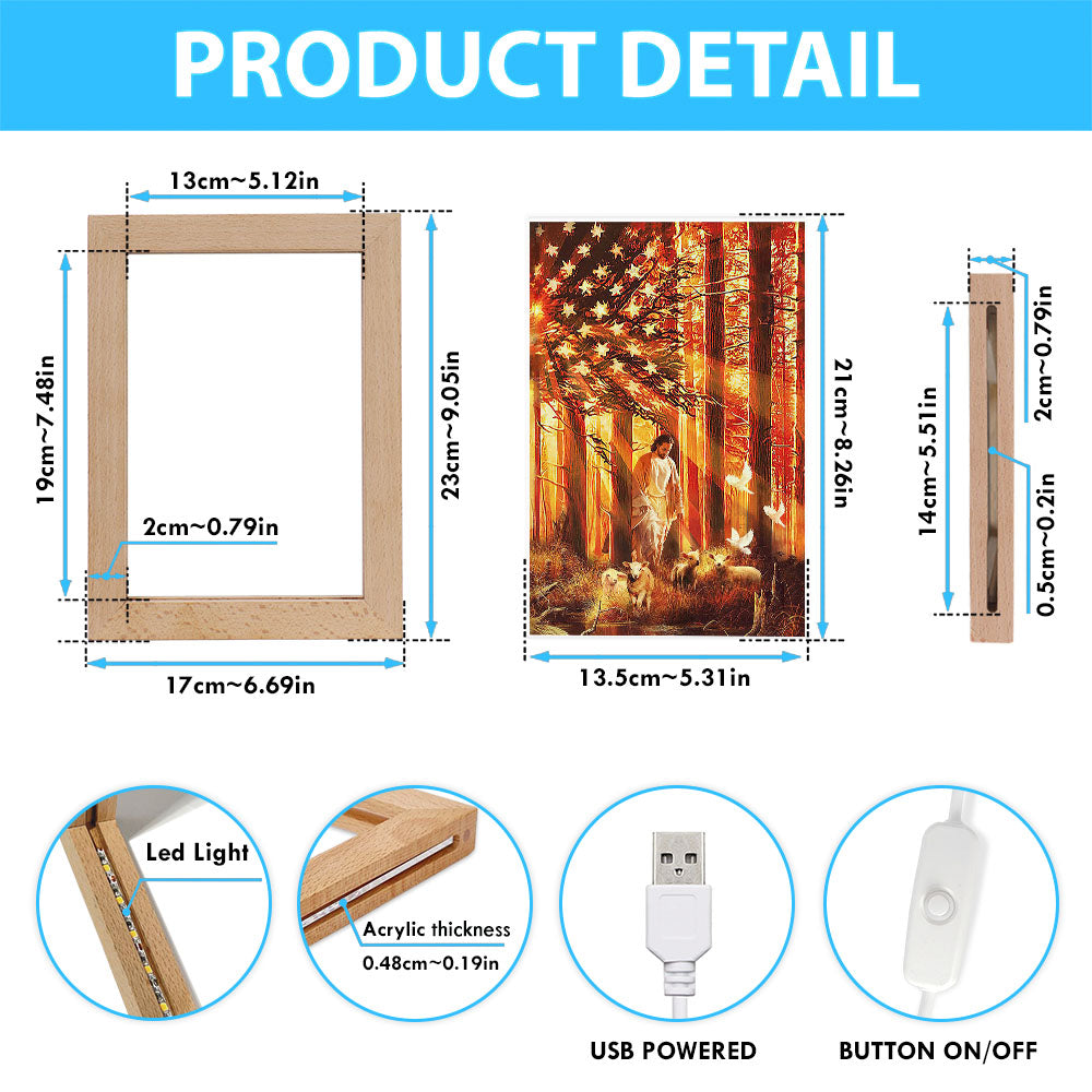 Jesus & The Lambs Frame Lamp Art - Jesus Frame Lamp Pictures - Christian Night Light