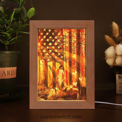 Jesus & The Lambs Frame Lamp Art - Jesus Frame Lamp Pictures - Christian Night Light