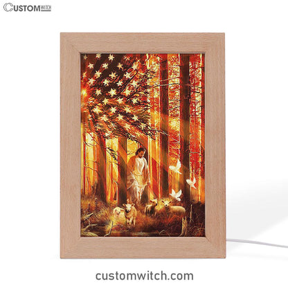 Jesus & The Lambs Frame Lamp Art - Jesus Frame Lamp Pictures - Christian Night Light