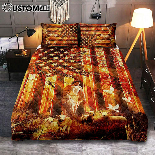 Jesus & The Lambs Quilt Bedding Set Bedroom - Jesus Quilt Bedding Set Pictures - Christian Quilt Bedding Set Bedroom