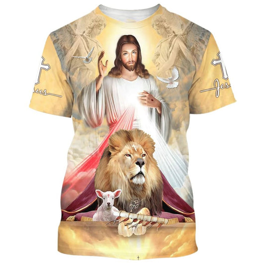 Jesus The Lion And The Lamb All Over Print 3D T Shirt For Men And Women, Christian T-Shirt, Faith Shirt