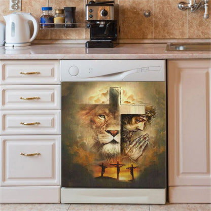 Jesus The Lion Of Judah Dishwasher Cover, Jesus On The Cross Dishwasher Wrap, Christian Kitchen Decoration