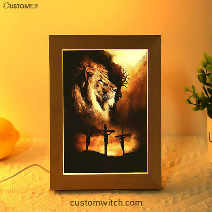 Jesus The Lion Of Judah Frame Lamp - Jesus On The Cross Frame Lamp - Christian Art - Religious Home Decor
