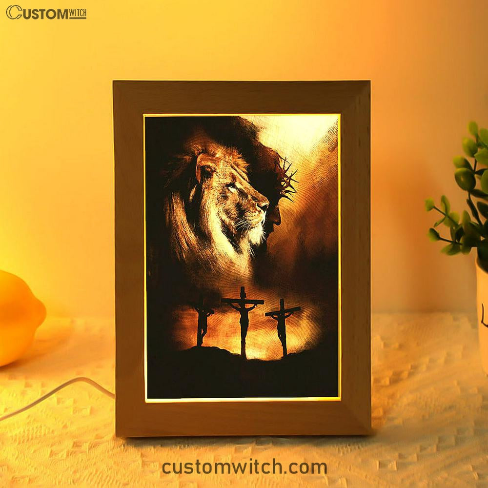 Jesus The Lion Of Judah Frame Lamp - Jesus On The Cross Frame Lamp - Christian Art - Religious Home Decor