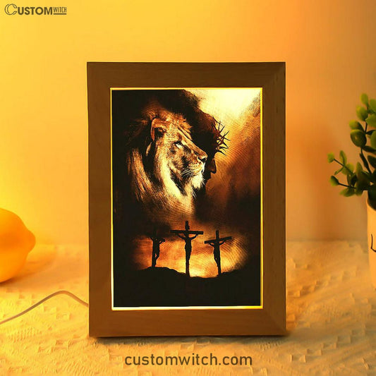 Jesus The Lion Of Judah Frame Lamp - Jesus On The Cross Frame Lamp - Christian Art - Religious Home Decor