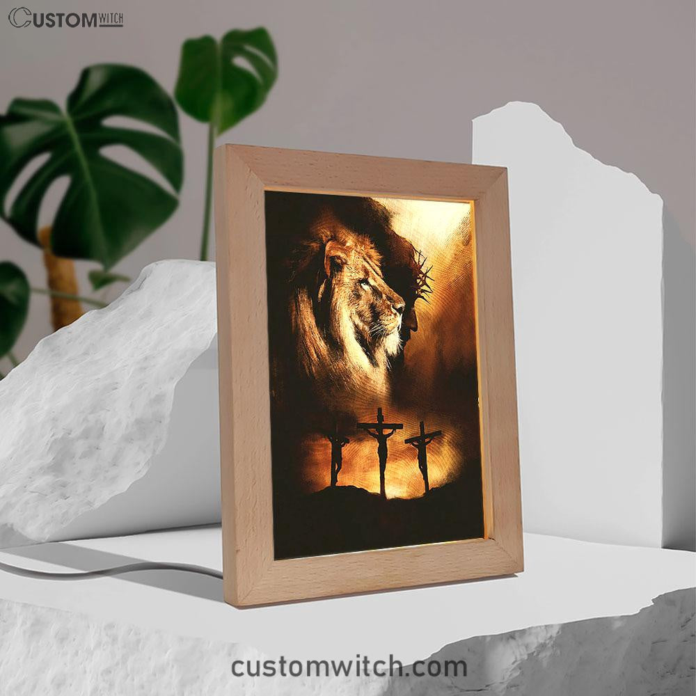 Jesus The Lion Of Judah Frame Lamp - Jesus On The Cross Frame Lamp - Christian Art - Religious Home Decor