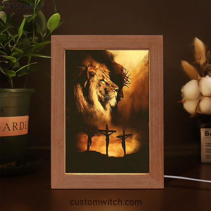 Jesus The Lion Of Judah Frame Lamp - Jesus On The Cross Frame Lamp - Christian Art - Religious Home Decor