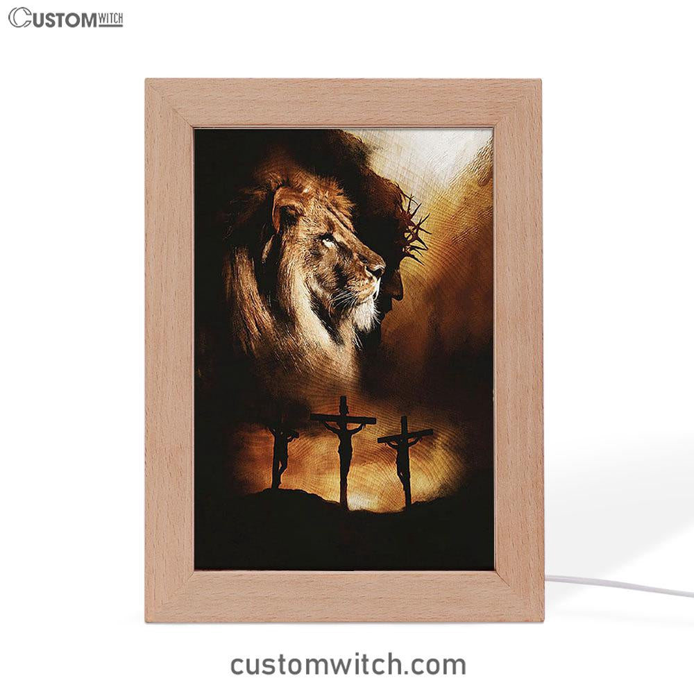 Jesus The Lion Of Judah Frame Lamp - Jesus On The Cross Frame Lamp - Christian Art - Religious Home Decor