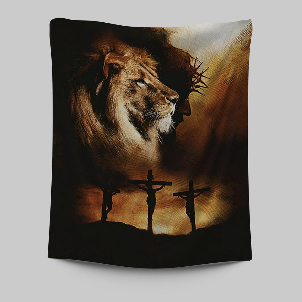 Jesus The Lion Of Judah Tapestry - Jesus On The Cross Tapestry - Christian Wall Art - Religious Home Decor