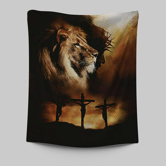 Jesus The Lion Of Judah Tapestry - Jesus On The Cross Tapestry - Christian Wall Art - Religious Home Decor