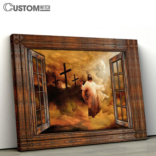 Jesus The Rugged Cross Heaven's Light Canvas Art - Christian Wall Art Decor - Bible Verse Canvas