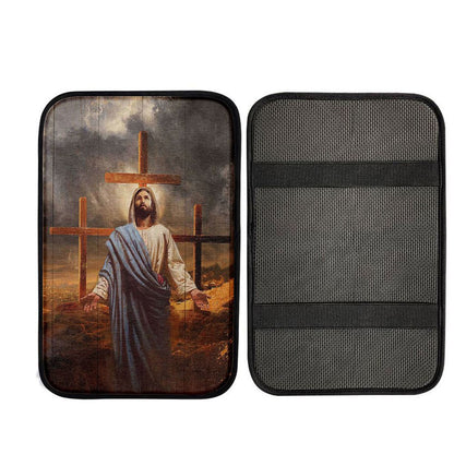 Jesus Three Old Rugged Cross Car Center Console Cover, God Car Armrest Accessories
