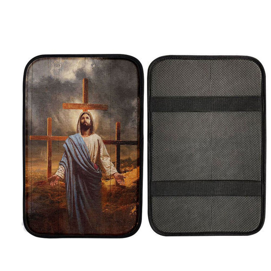 Jesus Three Old Rugged Cross Car Center Console Cover, God Car Armrest Accessories