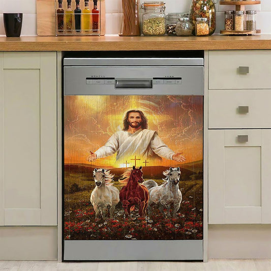 Jesus Three Old Rugged Cross Dishwasher Cover, Christian Dishwasher Wrap, Bible Verse Kitchen Decoration