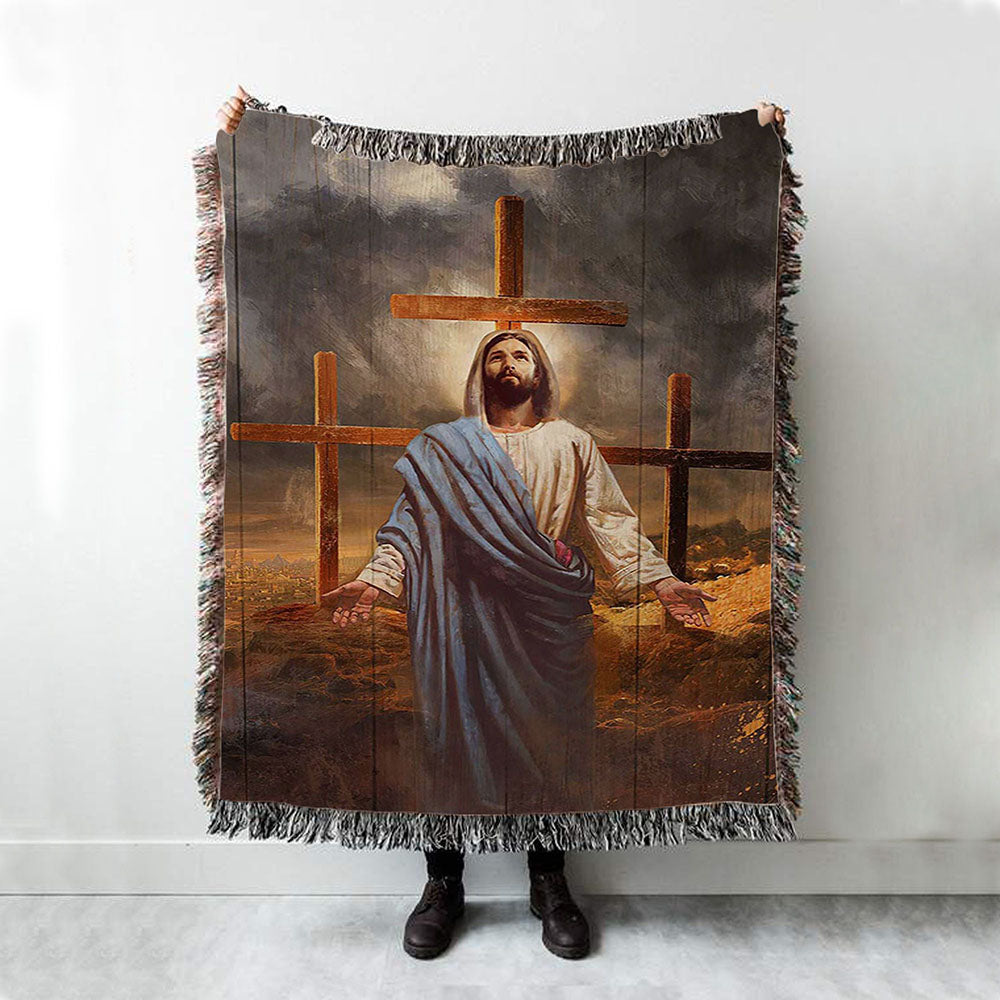 Jesus Three Old Rugged Cross Woven Blanket Art - Christian Art - Bible ...