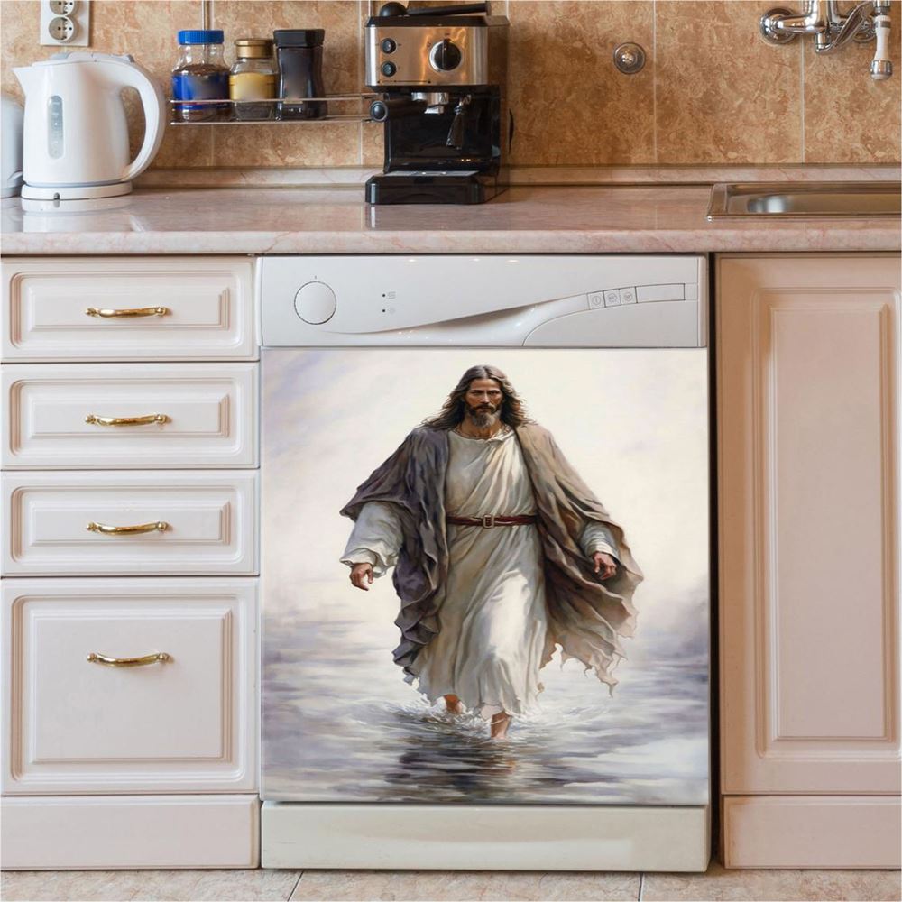 Jesus Three Wooden Crosses Gorgeous Horses Running At Sunrise Dishwasher Cover, Christian Dishwasher Wrap, Gift For Horse Lover