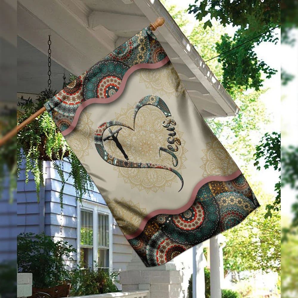 Jesus Vintage Mandala House Flag, Christian Flag, Christian Flag, Scripture Flag, Garden Banner