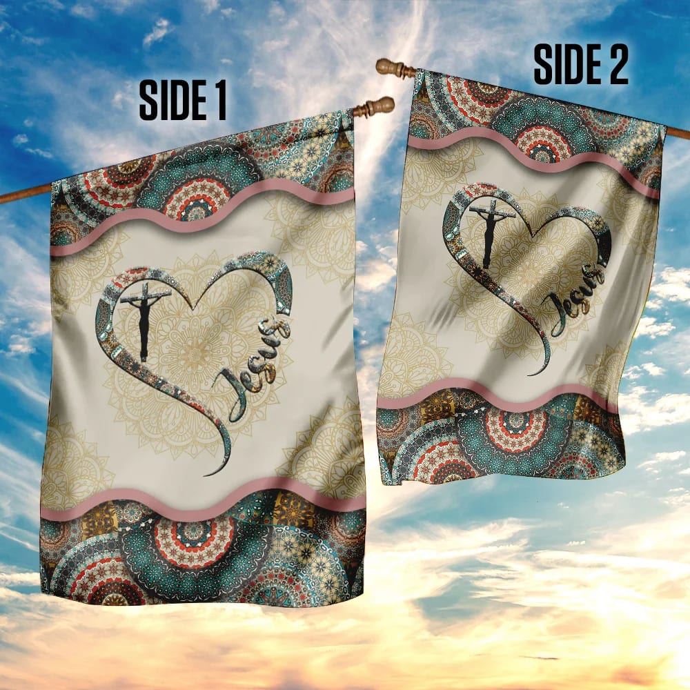 Jesus Vintage Mandala House Flag, Christian Flag, Christian Flag, Scripture Flag, Garden Banner