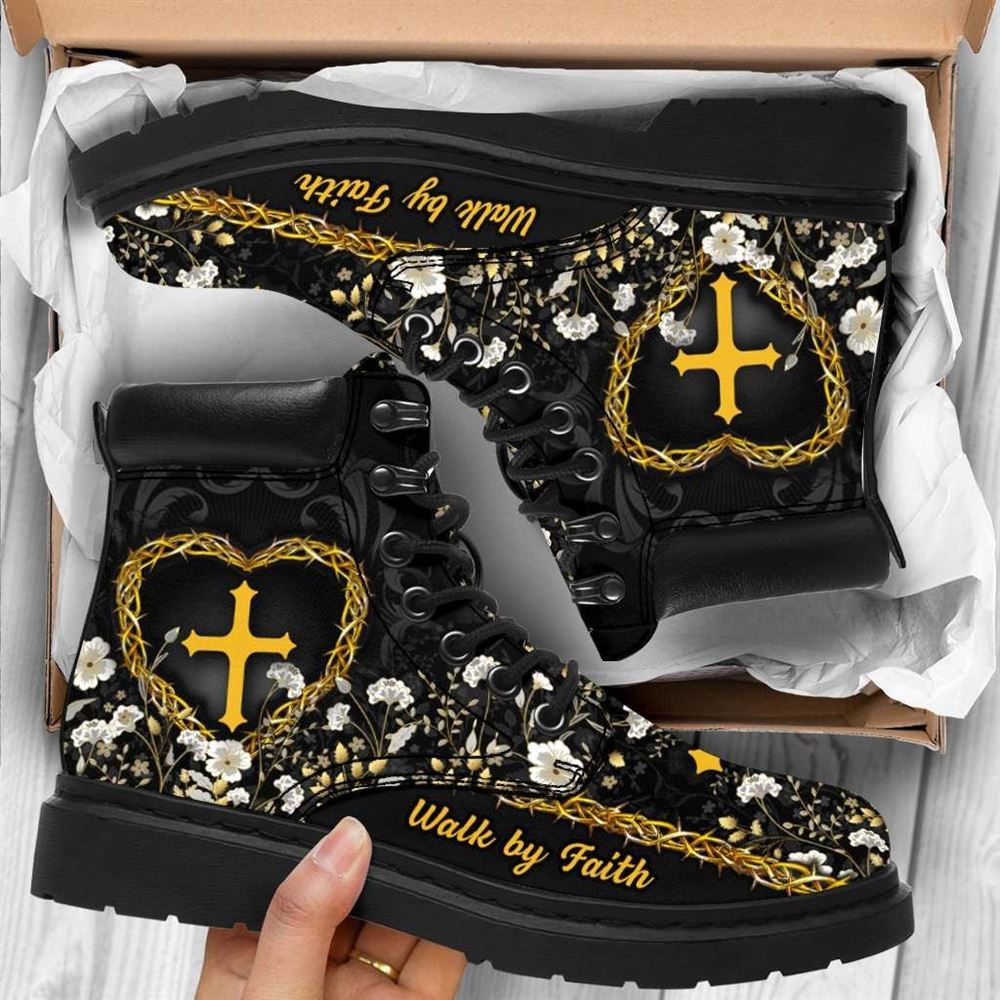 Jesus Walk By Faith Printed Boots, Jesus Christ Shoes, Christian Lifestyle Boots, Bible Verse Boots, Christian Apparel Boots