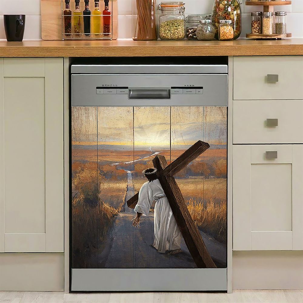 Jesus Walk On Water White Dishwasher Cover, White Jesus Pictures, Christian Kitchen Decoration
