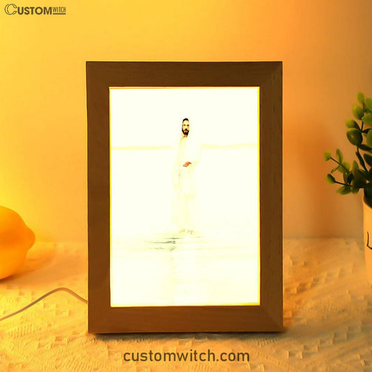 Jesus Walk On Water White Frame Lamp Art - White Jesus Pictures - Christian Decor - Jesus Frame Lamp Art