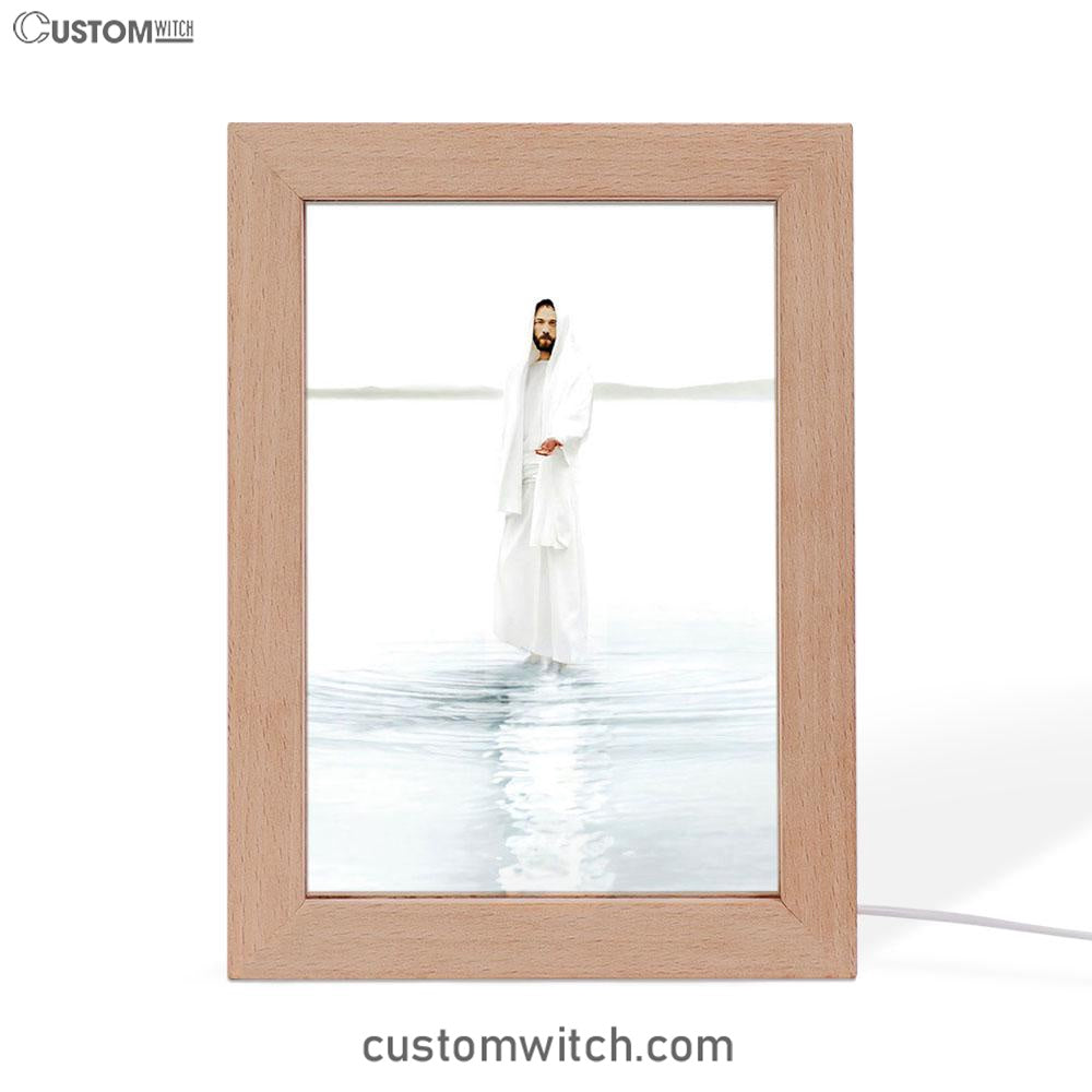 Jesus Walk On Water White Frame Lamp Art - White Jesus Pictures - Christian Decor - Jesus Frame Lamp Art