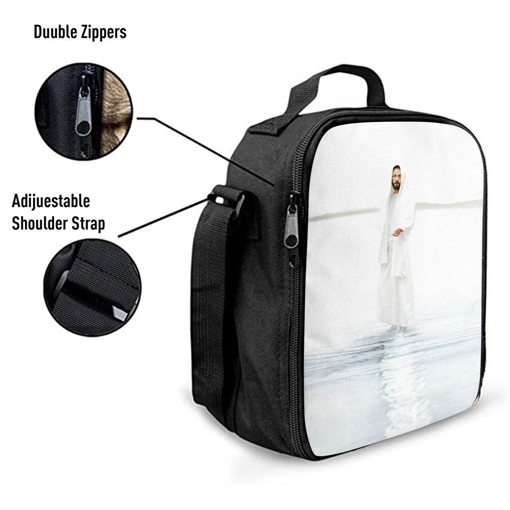 Jesus Walk On Water White Lunch Bag - White Jesus Pictures, Christian Lunch Box For School, Picnic