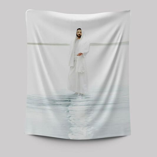 Jesus Walk On Water White Tapestry Wall Art - White Jesus Pictures - Christian Wall Decor - Jesus Tapestry Art