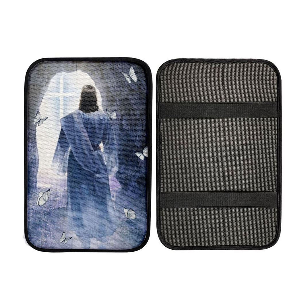 Jesus Walking, Butterfly, Path To Heaven, Cave Painting Car Center Console Cover, Car Armrest Pad, Christian Gift, Armrest Box Mat