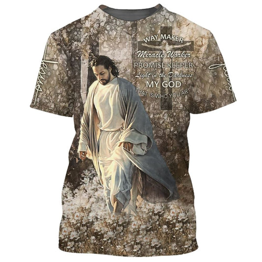 Jesus Walking In The Flower Fields All Over Print 3D T Shirt For Men And Women, Christian T-Shirt, Faith Shirt