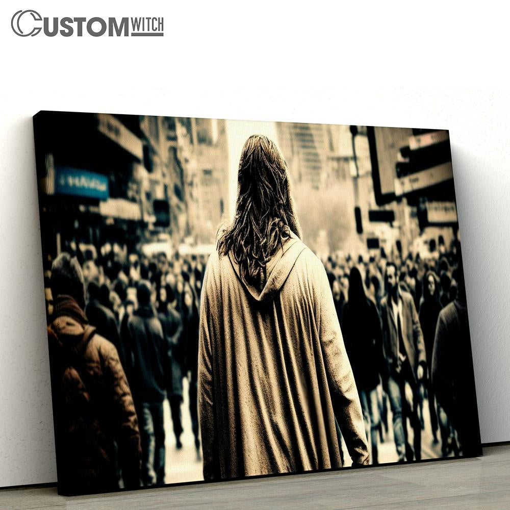 Jesus Walking Modern City Among Crowds Canvas Pictures - Faith Art - Christian Canvas Wall Art Decor